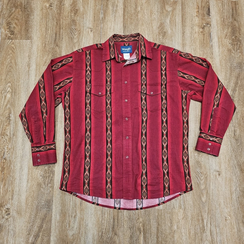 Wrangler Western Shirt Men's Large‎ Pearl Snap Aztec Southwest Cowboy Geometric